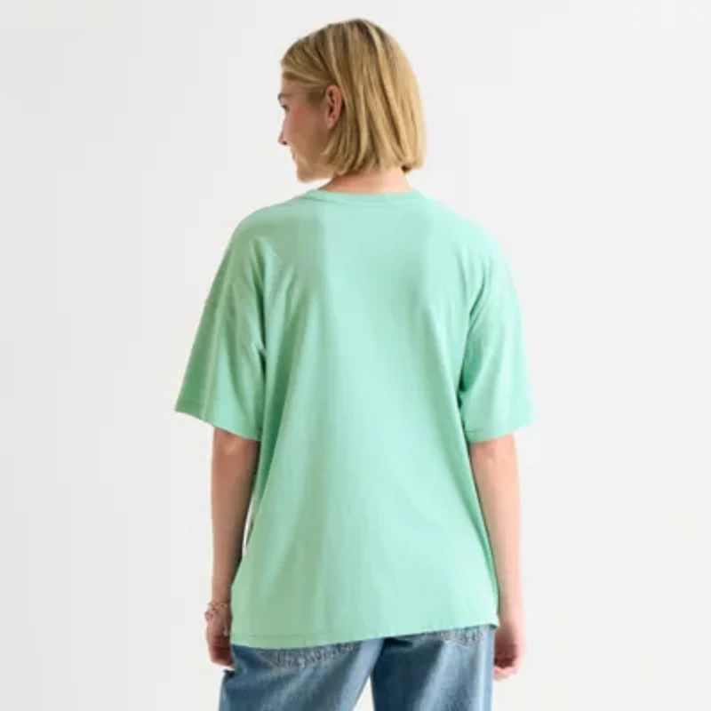 Arizona Womens Juniors Crew Neck Short Sleeve Oversized Graphic T-Shirt