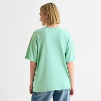Arizona Womens Juniors Crew Neck Short Sleeve Oversized Graphic T-Shirt