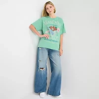 Arizona Womens Juniors Crew Neck Short Sleeve Oversized Graphic T-Shirt