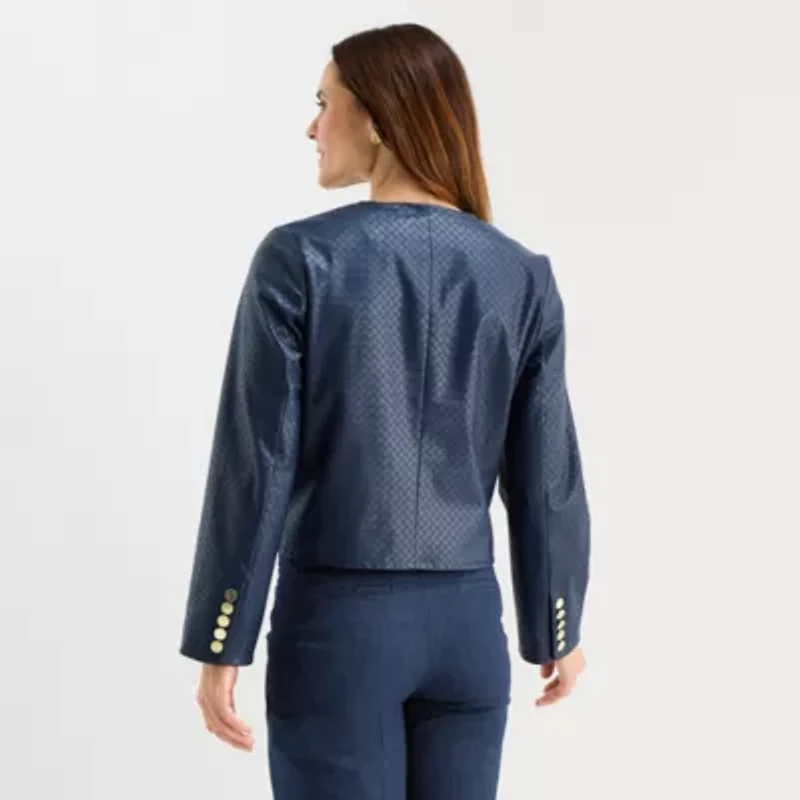 Liz Claiborne Womens Faux Leather Lightweight Cropped Jacket