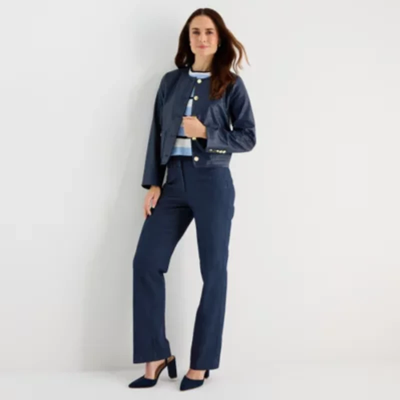 Liz Claiborne Womens Faux Leather Lightweight Cropped Jacket