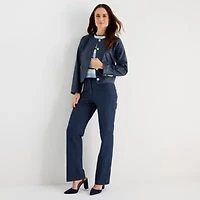 Liz Claiborne Womens Faux Leather Lightweight Cropped Jacket