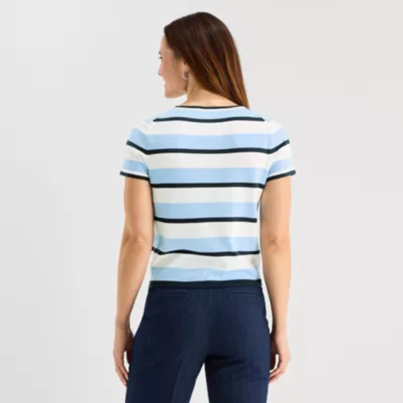 Liz Claiborne Womens Crew Neck Short Sleeve Pullover Sweater