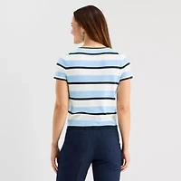 Liz Claiborne Womens Crew Neck Short Sleeve Pullover Sweater