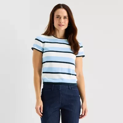 Liz Claiborne Womens Crew Neck Short Sleeve Pullover Sweater