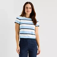 Liz Claiborne Womens Crew Neck Short Sleeve Pullover Sweater