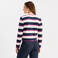 Liz Claiborne Womens Crew Neck Long Sleeve Button Cardigan