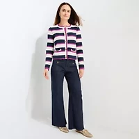 Liz Claiborne Womens Crew Neck Long Sleeve Button Cardigan