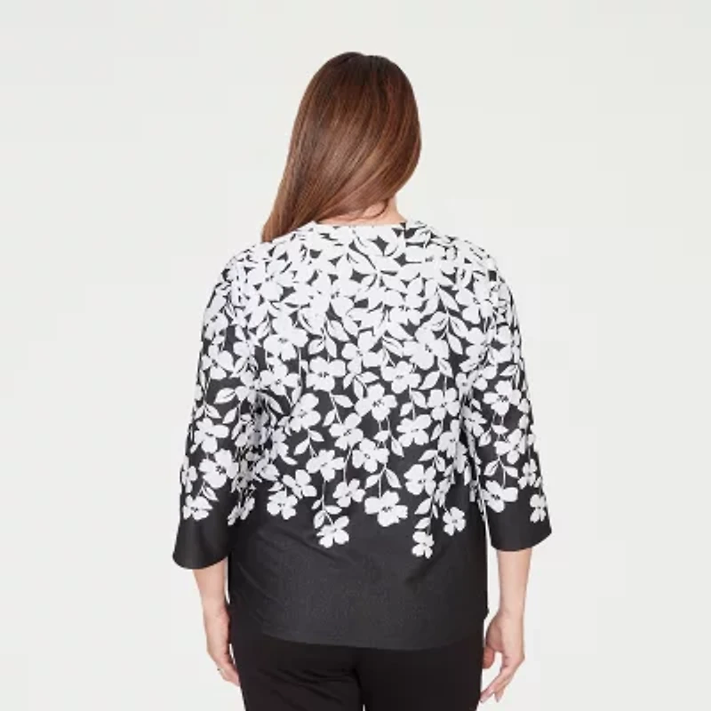 Alfred Dunner Barcelona Womens Round Neck 3/4 Sleeve Layered Top