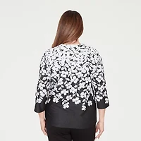 Alfred Dunner Barcelona Womens Round Neck 3/4 Sleeve Layered Top