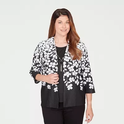 Alfred Dunner Barcelona Womens Round Neck 3/4 Sleeve Layered Top