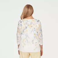 Alfred Dunner Al Fresco Womens Crew Neck 3/4 Sleeve Layered Top