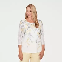 Alfred Dunner Al Fresco Womens Crew Neck 3/4 Sleeve Layered Top