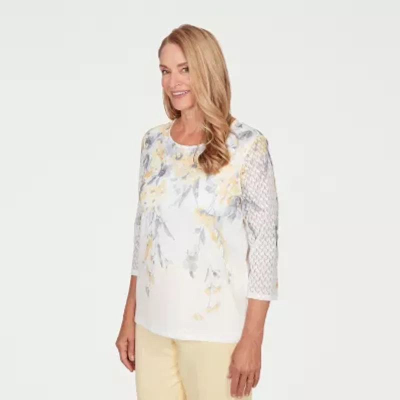 Alfred Dunner Al Fresco Womens Crew Neck 3/4 Sleeve Layered Top