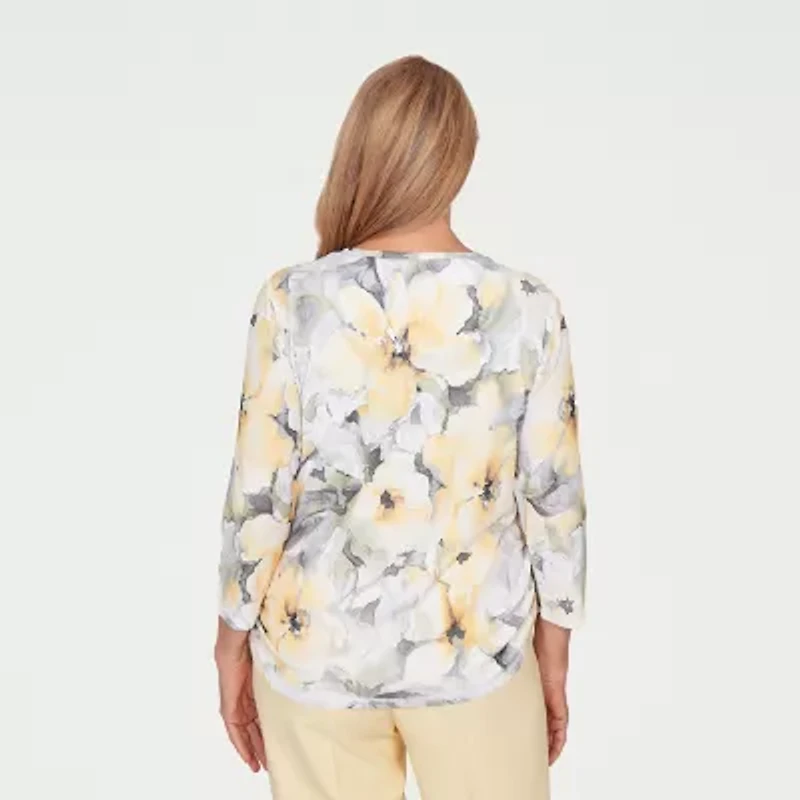 Alfred Dunner Al Fresco Womens Crew Neck 3/4 Sleeve Layered Top
