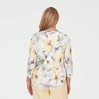 Alfred Dunner Al Fresco Womens Crew Neck 3/4 Sleeve Layered Top