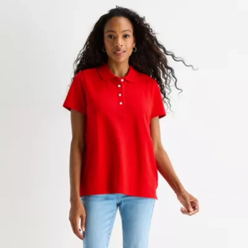 St. John's Bay Womens Adaptive Short Sleeve Easy-on + Easy-off Polo Shirt