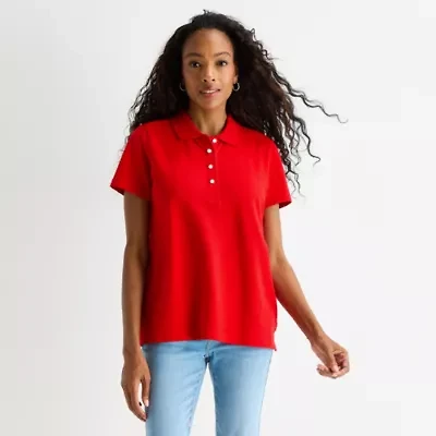 St. John's Bay Womens Adaptive Short Sleeve Easy-on + Easy-off Polo Shirt