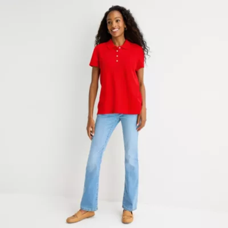 St. John's Bay Womens Adaptive Short Sleeve Easy-on + Easy-off Polo Shirt