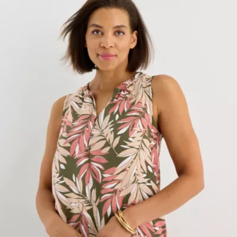 Liz Claiborne Womens Sleeveless Midi Leaf A-Line Dress