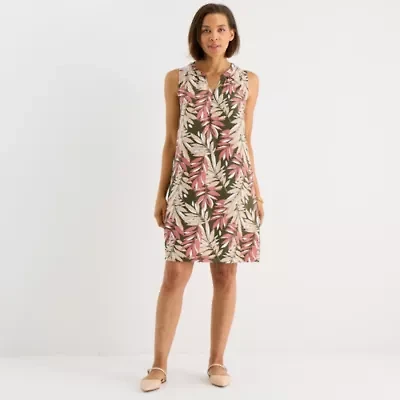 Liz Claiborne Womens Sleeveless Midi Leaf A-Line Dress