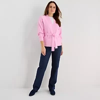 Liz Claiborne Womens Long Sleeve Open Front Cardigan