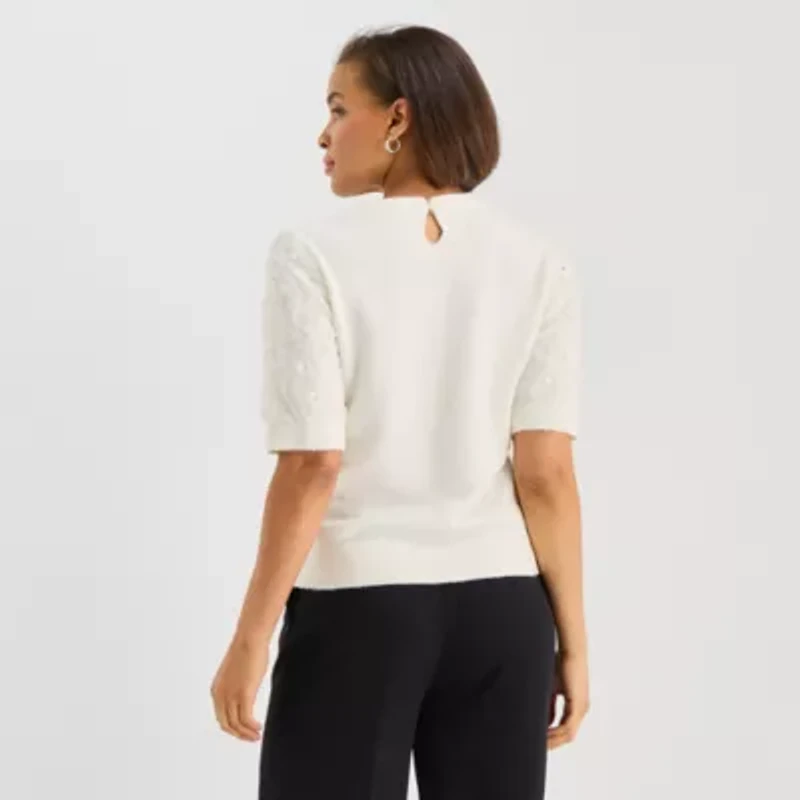 Liz Claiborne Womens Crew Neck Short Sleeve Pullover Sweater