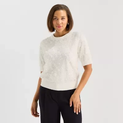 Liz Claiborne Womens Crew Neck Short Sleeve Pullover Sweater