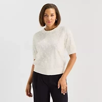 Liz Claiborne Womens Crew Neck Short Sleeve Pullover Sweater