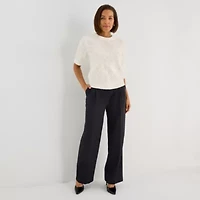 Liz Claiborne Womens Crew Neck Short Sleeve Pullover Sweater