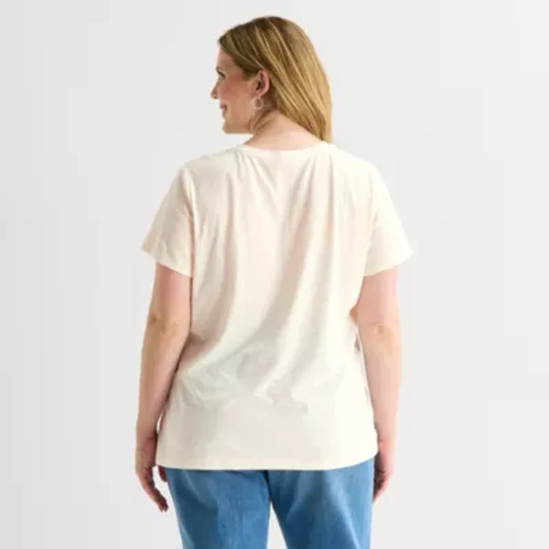 St. John's Bay Womens Plus Crew Neck Short Sleeve Regular Fit Graphic T-Shirt