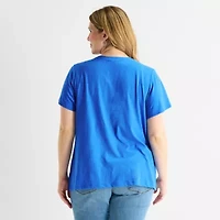 St. John's Bay Womens Plus Crew Neck Short Sleeve Regular Fit Graphic T-Shirt