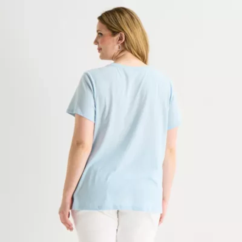 St. John's Bay Womens Plus Crew Neck Short Sleeve Regular Fit Graphic T-Shirt