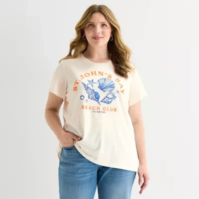 St. John's Bay Womens Plus Crew Neck Short Sleeve Regular Fit Graphic T-Shirt