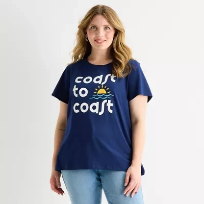 St. John's Bay Womens Plus Crew Neck Short Sleeve Regular Fit Graphic T-Shirt