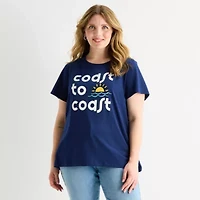 St. John's Bay Womens Plus Crew Neck Short Sleeve Regular Fit Graphic T-Shirt