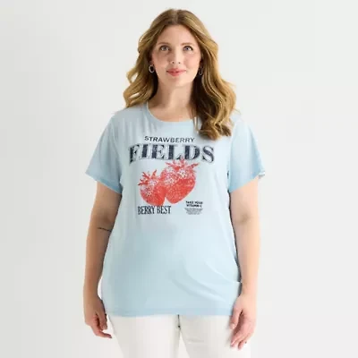 St. John's Bay Womens Plus Crew Neck Short Sleeve Regular Fit Graphic T-Shirt