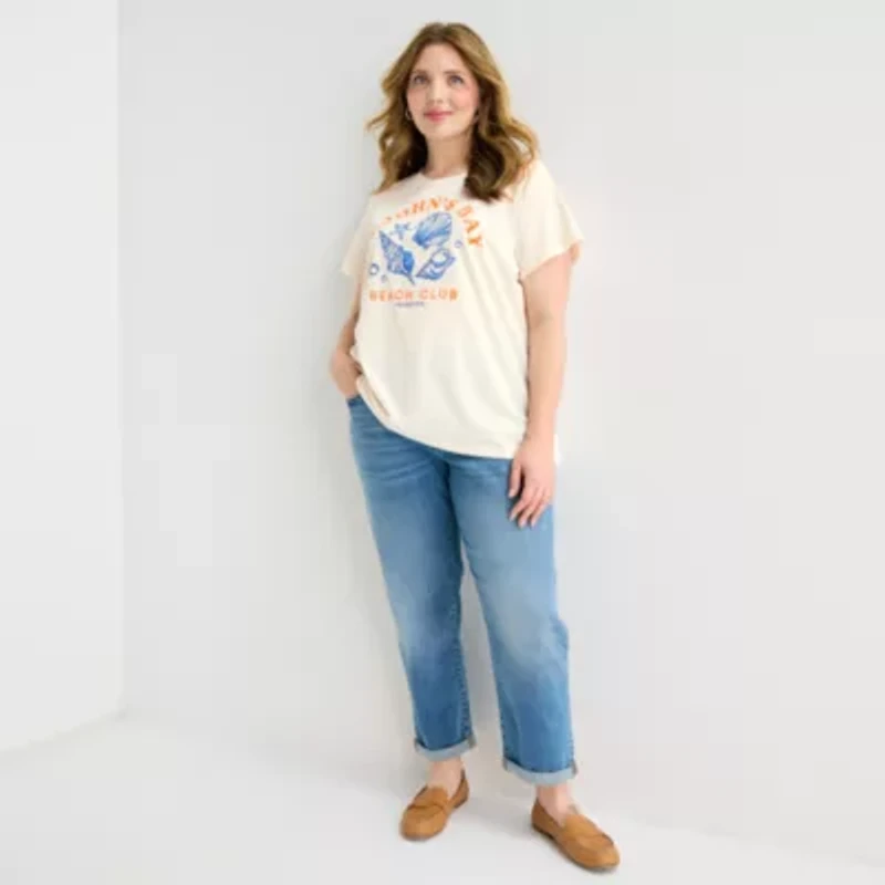 St. John's Bay Womens Plus Crew Neck Short Sleeve Regular Fit Graphic T-Shirt