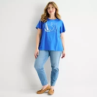 St. John's Bay Womens Plus Crew Neck Short Sleeve Regular Fit Graphic T-Shirt