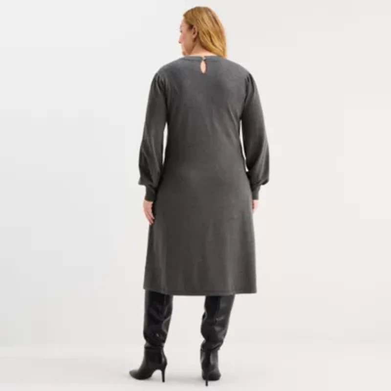 Liz Claiborne Womens Plus Long Sleeve Midi Sweater Dress