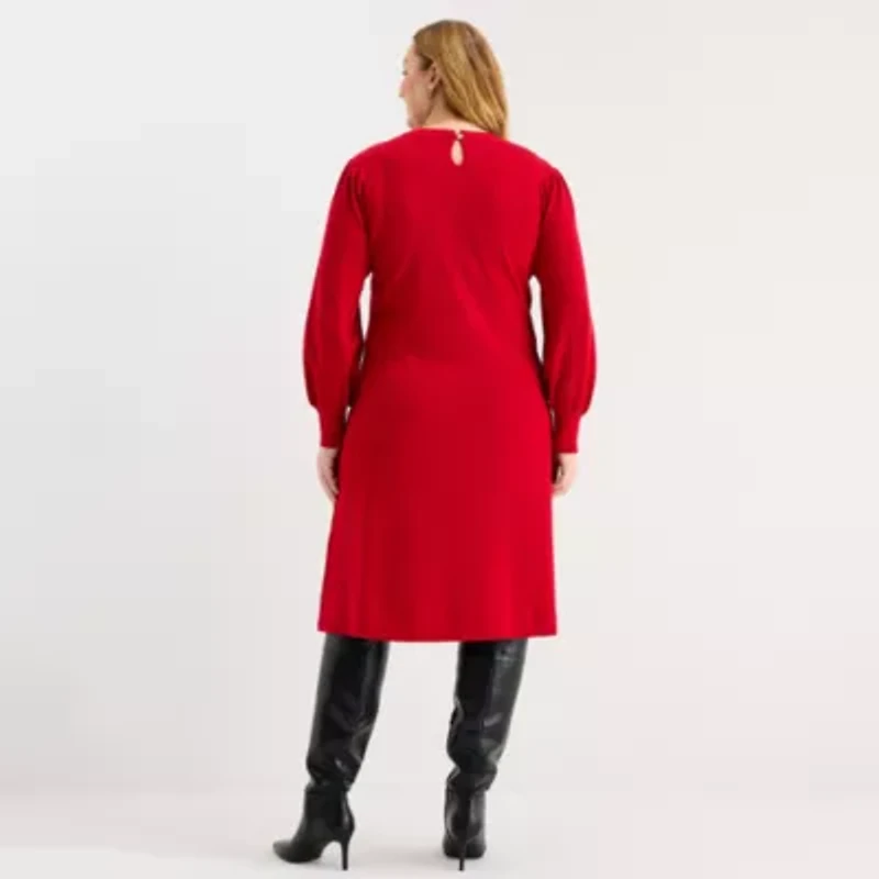 Liz Claiborne Womens Plus Long Sleeve Midi Sweater Dress