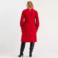 Liz Claiborne Womens Plus Long Sleeve Midi Sweater Dress