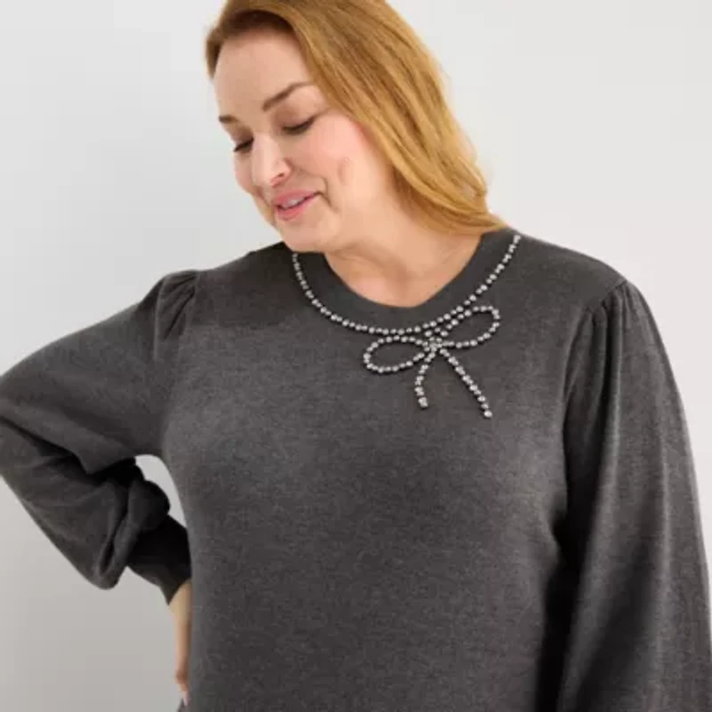 Liz Claiborne Womens Plus Long Sleeve Midi Sweater Dress