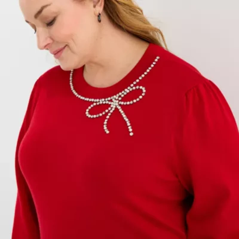 Liz Claiborne Womens Plus Long Sleeve Midi Sweater Dress