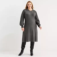 Liz Claiborne Womens Plus Long Sleeve Midi Sweater Dress