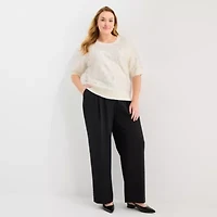 Liz Claiborne Plus Womens Crew Neck Elbow Sleeve Pullover Sweater