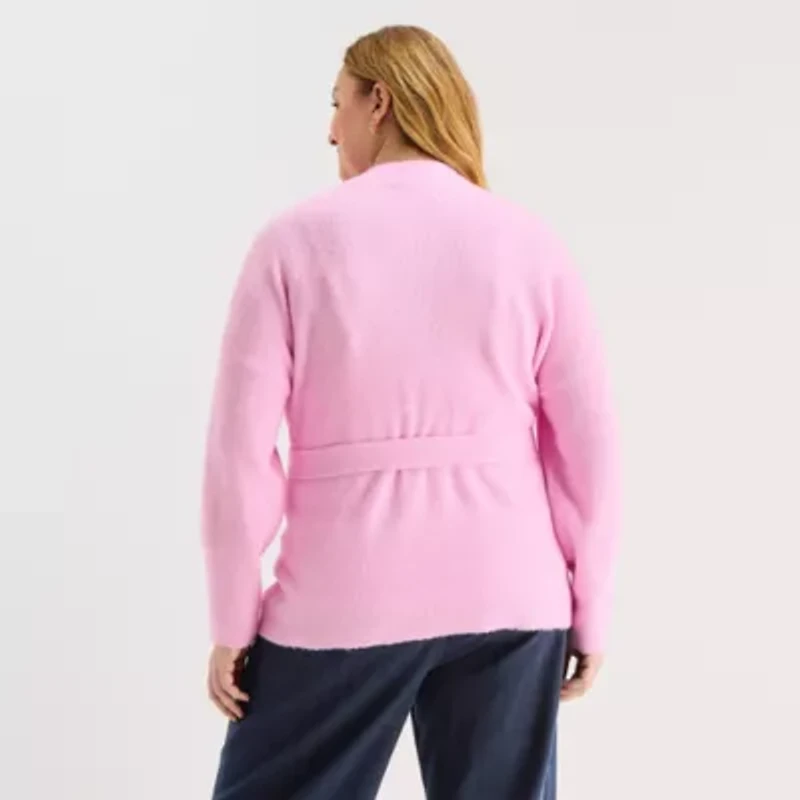 Liz Claiborne Womens Long Sleeve Open Front Plus Cardigan