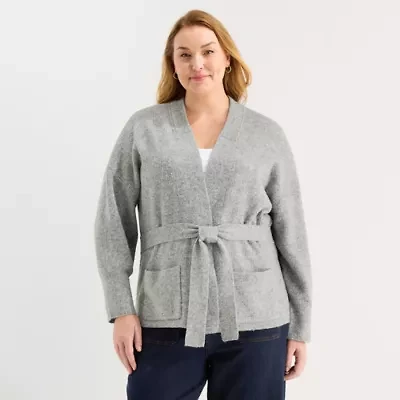 Liz Claiborne Womens Long Sleeve Open Front Plus Cardigan