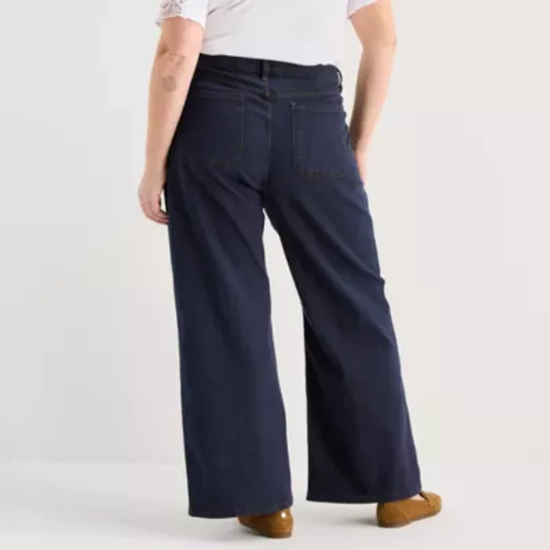 Liz Claiborne Womens Plus Mid Rise Wide Leg Jean