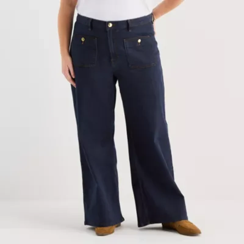 Liz Claiborne Womens Plus Mid Rise Wide Leg Jean